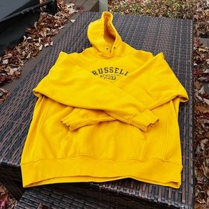 Vintage Russell Athletic Yellow Hoodie Sweatshirt in Size L